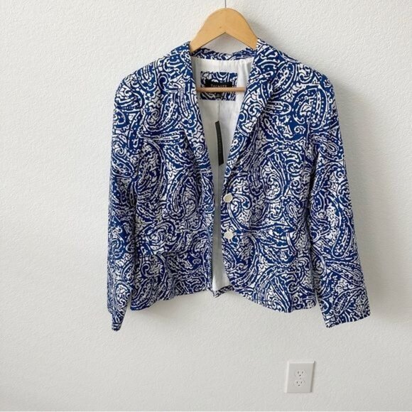 NEW Talbots Blue White Batik Print Cotton Blazer Size 12 P - Picture 7 of 7